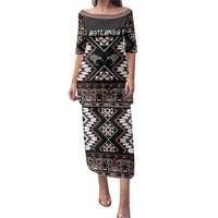 Personalised Taniko Motifs Aotearoa Family Matching Puletasi and Hawaiian Shirt Waitangi Kowhaiwhai Kiwi - Mocha