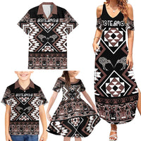 Personalised Taniko Motifs Aotearoa Family Matching Summer Maxi Dress and Hawaiian Shirt Waitangi Kowhaiwhai Kiwi - Mocha