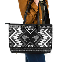 Personalised Taniko Motifs Aotearoa Leather Tote Bag Waitangi Kowhaiwhai Kiwi - Monochrome