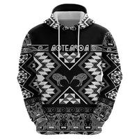 Personalised Taniko Motifs Aotearoa Zip Hoodie Waitangi Kowhaiwhai Kiwi - Monochrome