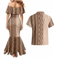 Vintage Beige Hawaiian Traditional Kapa Mix Flowers Lei Couples Matching Mermaid Dress and Hawaiian Shirt