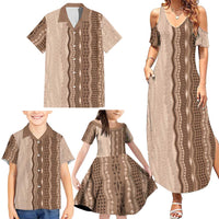 Vintage Beige Hawaiian Traditional Kapa Mix Flowers Lei Family Matching Summer Maxi Dress and Hawaiian Shirt