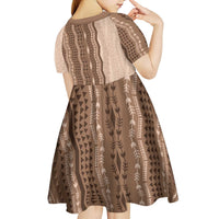 Vintage Beige Hawaiian Traditional Kapa Mix Flowers Lei Kid Short Sleeve Dress