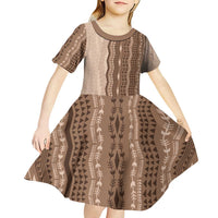 Vintage Beige Hawaiian Traditional Kapa Mix Flowers Lei Kid Short Sleeve Dress