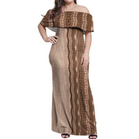 Vintage Beige Hawaiian Traditional Kapa Mix Flowers Lei Off Shoulder Maxi Dress LT7 Women Beige - Polynesian Pride