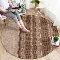Vintage Beige Hawaiian Traditional Kapa Mix Flowers Lei Round Carpet