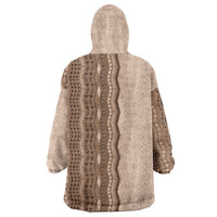 Vintage Beige Hawaiian Traditional Kapa Mix Flowers Lei Wearable Blanket Hoodie