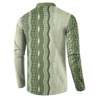 Vintage Sage Green Hawaiian Traditional Kapa Mix Flowers Lei Button Sweatshirt LT7 - Polynesian Pride
