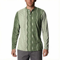 Vintage Sage Green Hawaiian Traditional Kapa Mix Flowers Lei Button Sweatshirt LT7 - Polynesian Pride