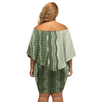 Vintage Sage Green Hawaiian Traditional Kapa Mix Flowers Lei Family Matching Off Shoulder Short Dress and Hawaiian Shirt LT7 - Polynesian Pride