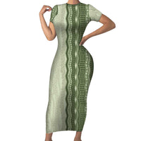 Vintage Sage Green Hawaiian Traditional Kapa Mix Flowers Lei Family Matching Short Sleeve Bodycon Dress and Hawaiian Shirt