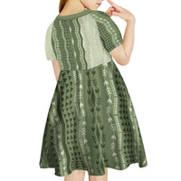 Vintage Sage Green Hawaiian Traditional Kapa Mix Flowers Lei Kid Short Sleeve Dress