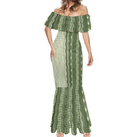 Vintage Sage Green Hawaiian Traditional Kapa Mix Flowers Lei Mermaid Dress