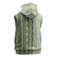 Vintage Sage Green Hawaiian Traditional Kapa Mix Flowers Lei Sleeveless Zip Hoodie
