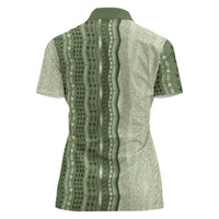 Vintage Sage Green Hawaiian Traditional Kapa Mix Flowers Lei Women Polo Shirt