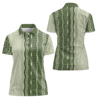 Vintage Sage Green Hawaiian Traditional Kapa Mix Flowers Lei Women Polo Shirt