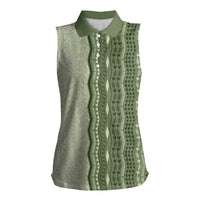 Vintage Sage Green Hawaiian Traditional Kapa Mix Flowers Lei Women Sleeveless Polo Shirt