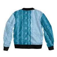 Vintage Cobalt Blue Hawaiian Traditional Kapa Mix Flowers Lei Bomber Jacket LT7 - Polynesian Pride