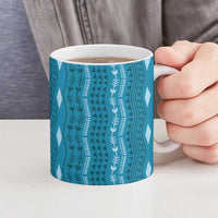 Vintage Cobalt Blue Hawaiian Traditional Kapa Mix Flowers Lei Ceramic Mug
