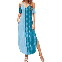 Vintage Cobalt Blue Hawaiian Traditional Kapa Mix Flowers Lei Family Matching Summer Maxi Dress and Hawaiian Shirt