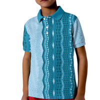 Vintage Cobalt Blue Hawaiian Traditional Kapa Mix Flowers Lei Kid Polo Shirt LT7 Kid Cobalt Blue - Polynesian Pride