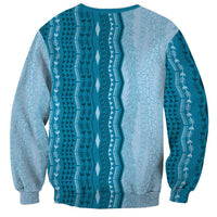 Vintage Cobalt Blue Hawaiian Traditional Kapa Mix Flowers Lei Sweatshirt LT7 - Polynesian Pride