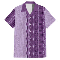 Vintage Violet Hawaiian Traditional Kapa Mix Flowers Lei Family Matching Off Shoulder Maxi Dress and Hawaiian Shirt