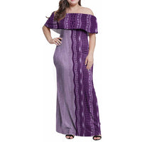 Vintage Violet Hawaiian Traditional Kapa Mix Flowers Lei Family Matching Off Shoulder Maxi Dress and Hawaiian Shirt