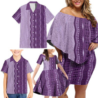 Vintage Violet Hawaiian Traditional Kapa Mix Flowers Lei Family Matching Off Shoulder Short Dress and Hawaiian Shirt
