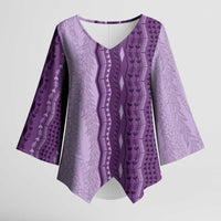 Vintage Violet Hawaiian Traditional Kapa Mix Flowers Lei Kimono Sleeve Blouse