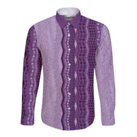 Vintage Violet Hawaiian Traditional Kapa Mix Flowers Lei Long Sleeve Button Shirt