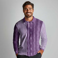 Vintage Violet Hawaiian Traditional Kapa Mix Flowers Lei Long Sleeve Polo Shirt LT7 - Polynesian Pride