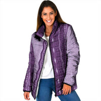 Vintage Violet Hawaiian Traditional Kapa Mix Flowers Lei Padded Jacket LT7 Women Violet - Polynesian Pride