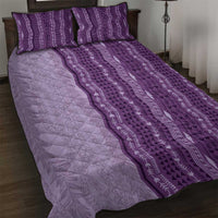 Vintage Violet Hawaiian Traditional Kapa Mix Flowers Lei Quilt Bed Set