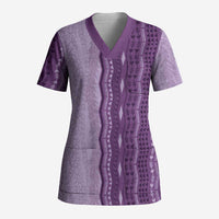 Vintage Violet Hawaiian Traditional Kapa Mix Flowers Lei Scrub Top LT7 Adult Violet - Polynesian Pride