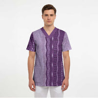 Vintage Violet Hawaiian Traditional Kapa Mix Flowers Lei Scrub Top LT7 - Polynesian Pride