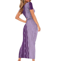 Vintage Violet Hawaiian Traditional Kapa Mix Flowers Lei Short Sleeve Bodycon Dress