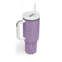 Vintage Violet Hawaiian Traditional Kapa Mix Flowers Lei Tumbler With Handle