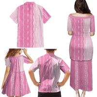 Vintage Pink Hawaiian Traditional Kapa Mix Flowers Lei Family Matching Puletasi and Hawaiian Shirt