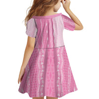 Vintage Pink Hawaiian Traditional Kapa Mix Flowers Lei Family Matching Short Sleeve Bodycon Dress and Hawaiian Shirt