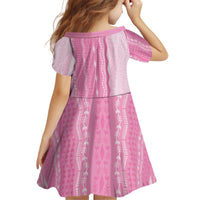 Vintage Pink Hawaiian Traditional Kapa Mix Flowers Lei Kid Short Sleeve Dress