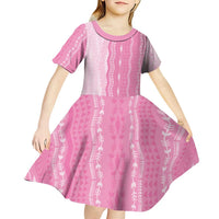 Vintage Pink Hawaiian Traditional Kapa Mix Flowers Lei Kid Short Sleeve Dress