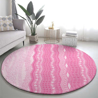 Vintage Pink Hawaiian Traditional Kapa Mix Flowers Lei Round Carpet