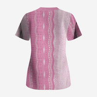 Vintage Pink Hawaiian Traditional Kapa Mix Flowers Lei Scrub Top LT7 - Polynesian Pride