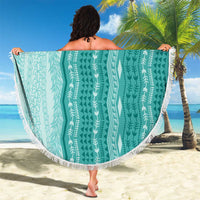Vintage Teal Hawaiian Traditional Kapa Mix Flowers Lei Beach Blanket LT7 - Polynesian Pride