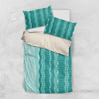 Vintage Teal Hawaiian Traditional Kapa Mix Flowers Lei Bedding Set