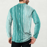 Vintage Teal Hawaiian Traditional Kapa Mix Flowers Lei Button Sweatshirt