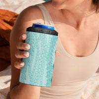Vintage Teal Hawaiian Traditional Kapa Mix Flowers Lei 4 in 1 Can Cooler Tumbler