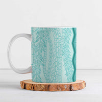 Vintage Teal Hawaiian Traditional Kapa Mix Flowers Lei Ceramic Mug LT7 Teal - Polynesian Pride