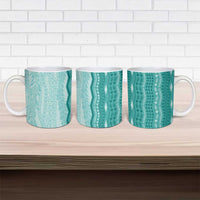 Vintage Teal Hawaiian Traditional Kapa Mix Flowers Lei Ceramic Mug LT7 - Polynesian Pride
